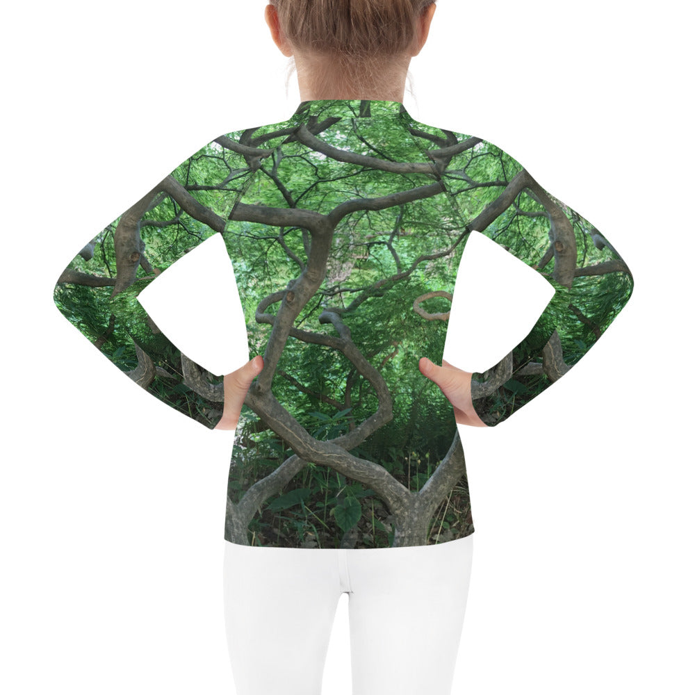 KID'S LONG SLEEVE RASH GUARD SHIRT : CASCADING JAPANESE MAPLE TREE