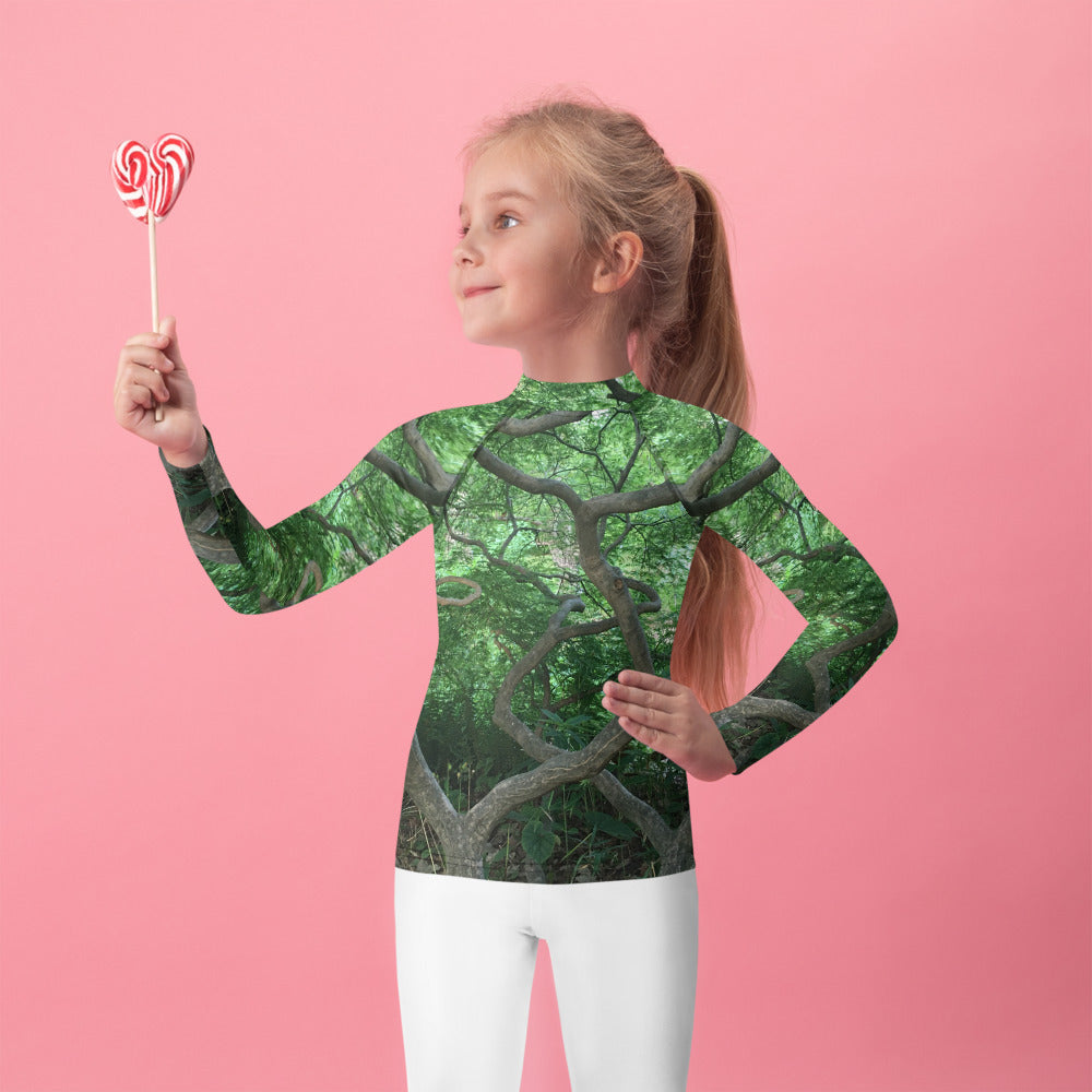 KID'S LONG SLEEVE RASH GUARD SHIRT : CASCADING JAPANESE MAPLE TREE