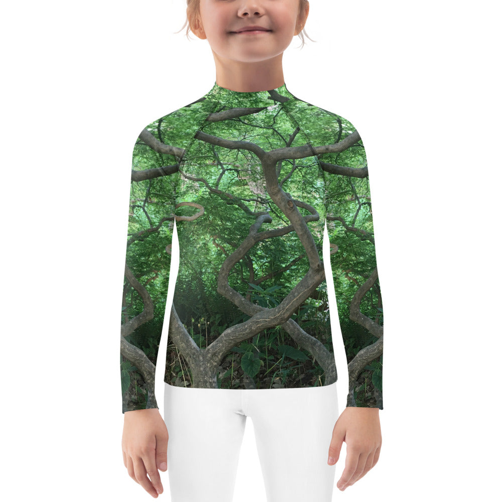 KID'S LONG SLEEVE RASH GUARD SHIRT : CASCADING JAPANESE MAPLE TREE