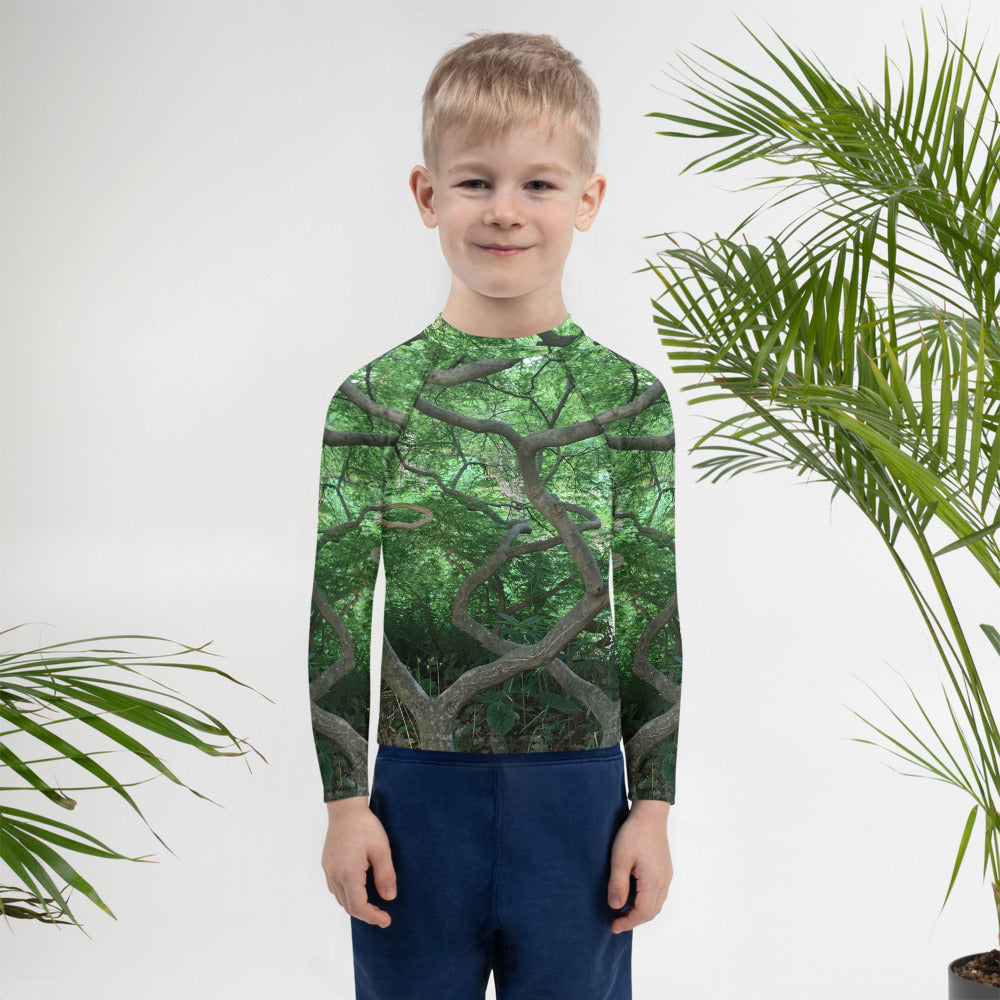 KID'S LONG SLEEVE RASH GUARD SHIRT : CASCADING JAPANESE MAPLE TREE