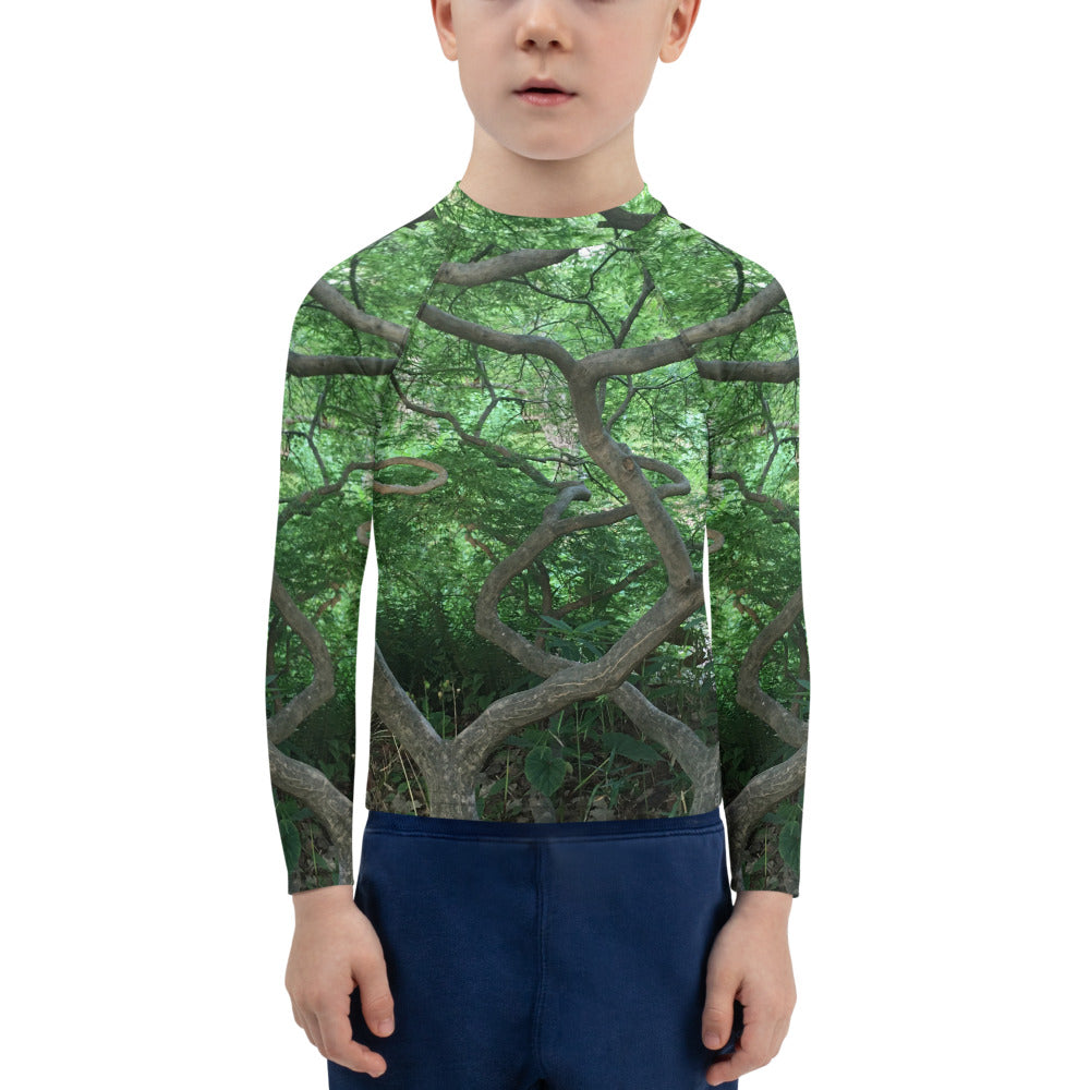 KID'S LONG SLEEVE RASH GUARD SHIRT : CASCADING JAPANESE MAPLE TREE