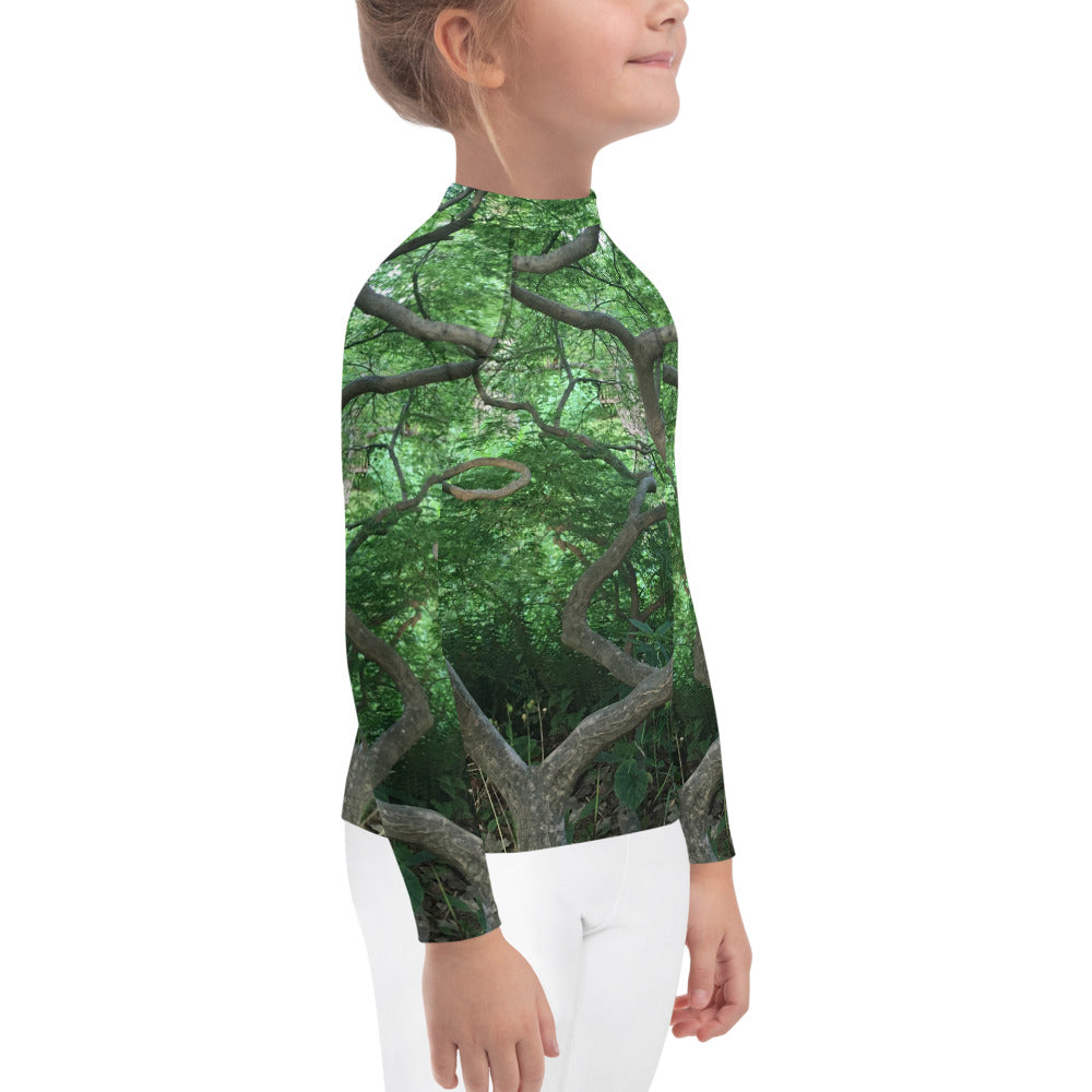 KID'S LONG SLEEVE RASH GUARD SHIRT : CASCADING JAPANESE MAPLE TREE