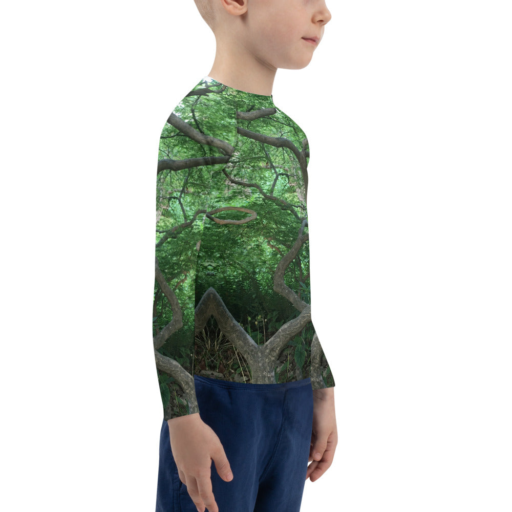 KID'S LONG SLEEVE RASH GUARD SHIRT : CASCADING JAPANESE MAPLE TREE