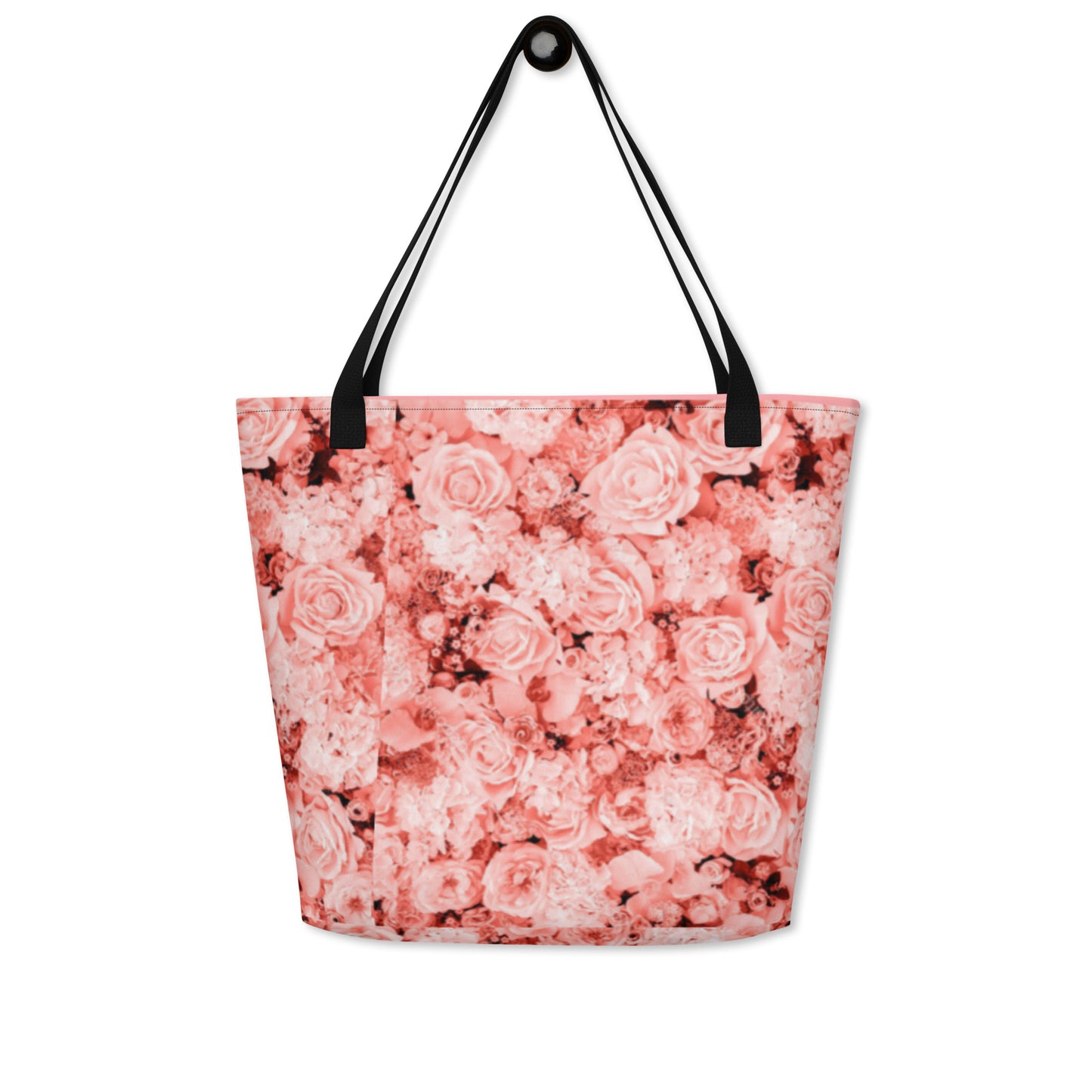 LARGE TOTE BAG W/ POCKET : COMING UP ALL ROSES! : PINK ROSES