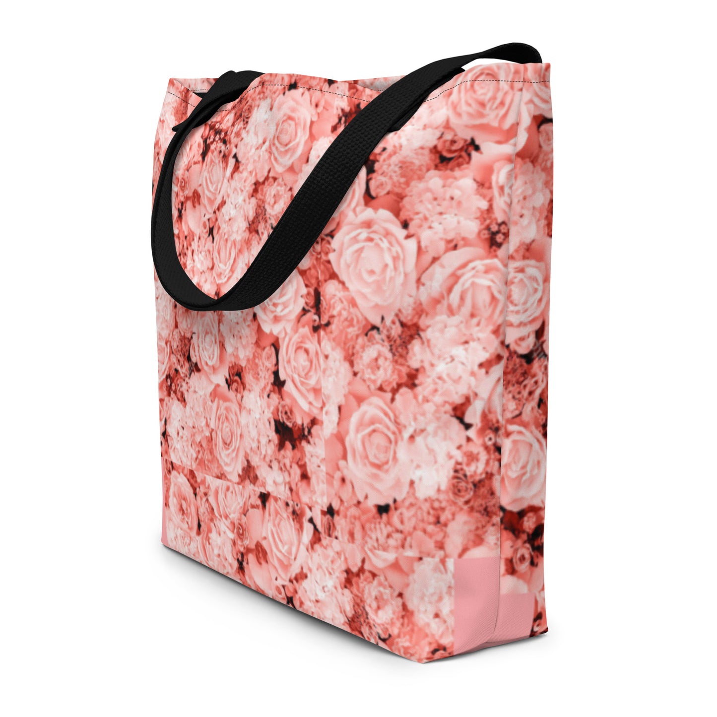 LARGE TOTE BAG W/ INSIDE POCKET : COMING UP ALL ROSES! : PINK ROSES