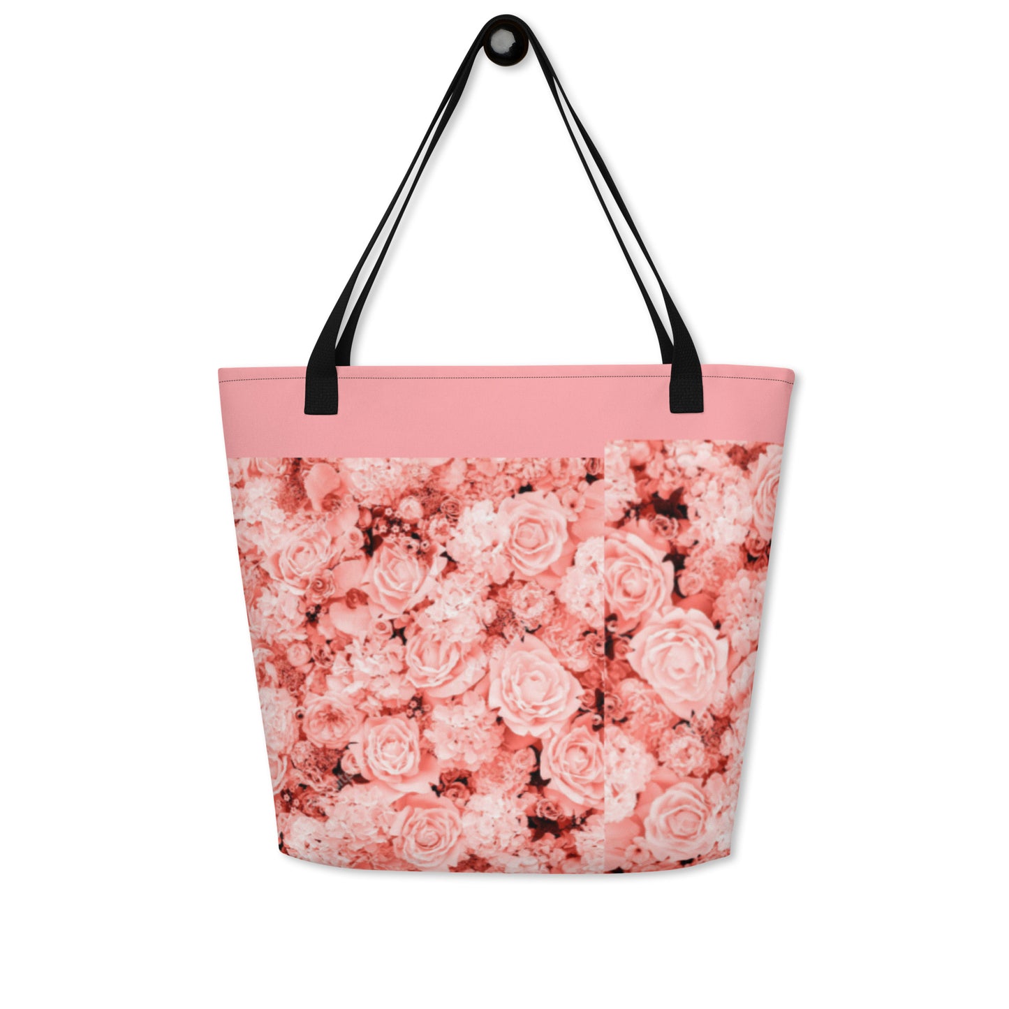 LARGE TOTE BAG W/ POCKET : COMING UP ALL ROSES! : PINK ROSES