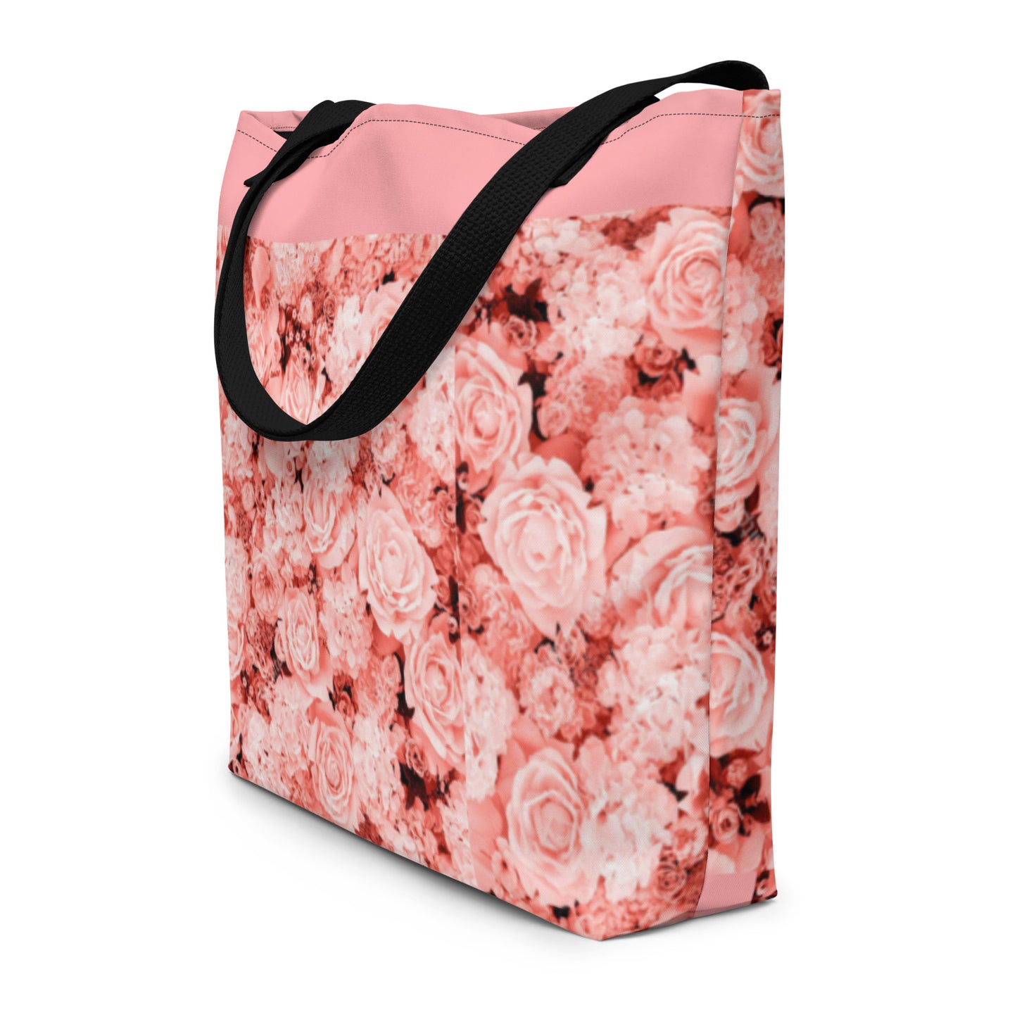 LARGE TOTE BAG W/ POCKET : COMING UP ALL ROSES! : PINK ROSES