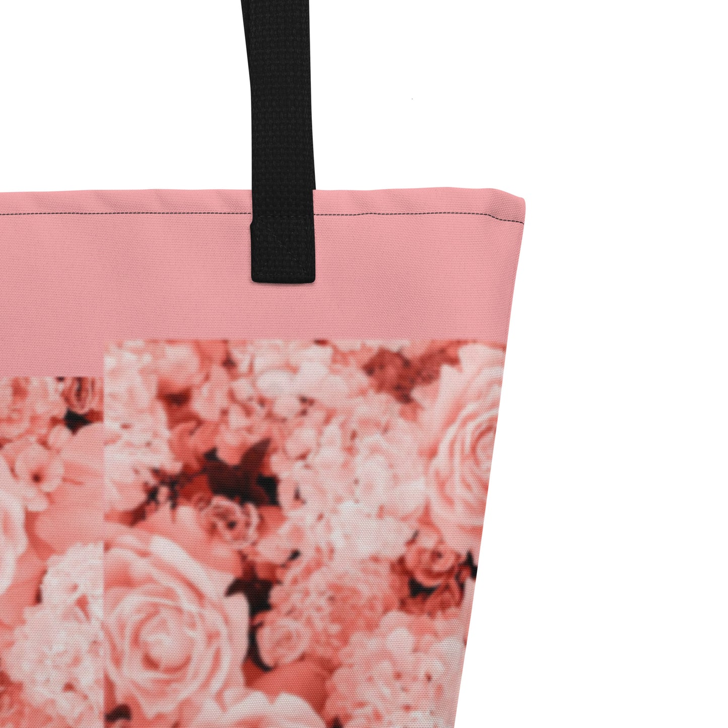 LARGE TOTE BAG W/ POCKET : COMING UP ALL ROSES! : PINK ROSES