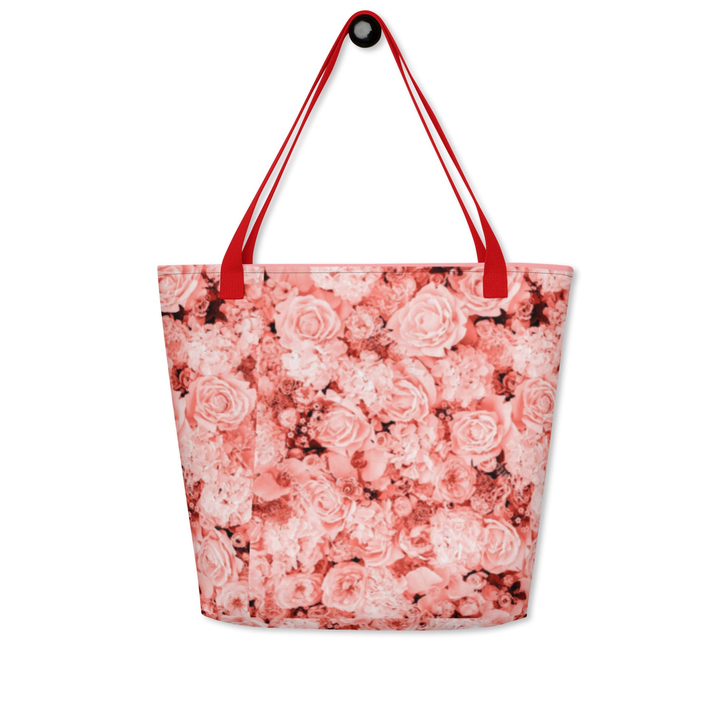 LARGE TOTE BAG W/ POCKET : COMING UP ALL ROSES! : PINK ROSES