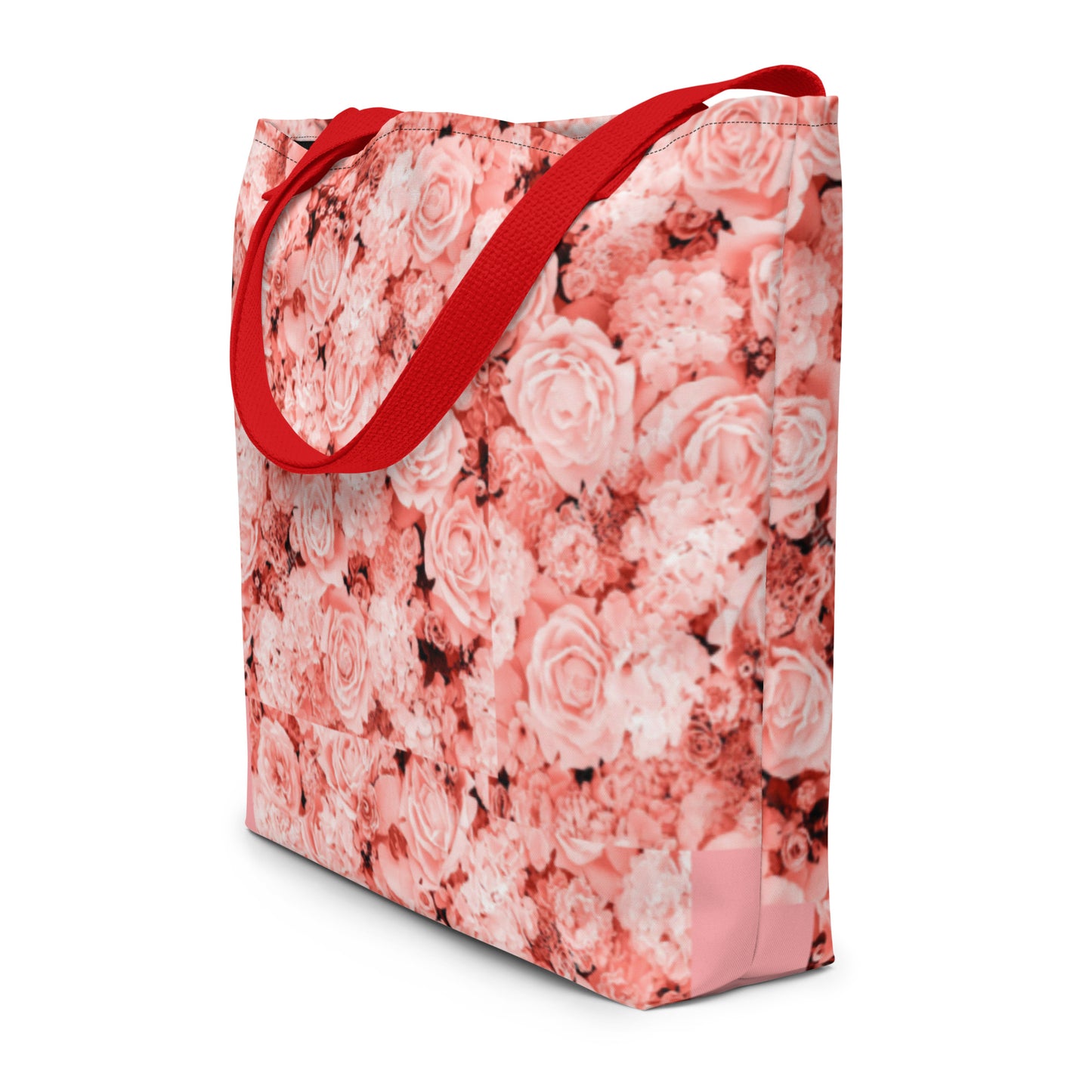 LARGE TOTE BAG W/ INSIDE POCKET : COMING UP ALL ROSES! : PINK ROSES