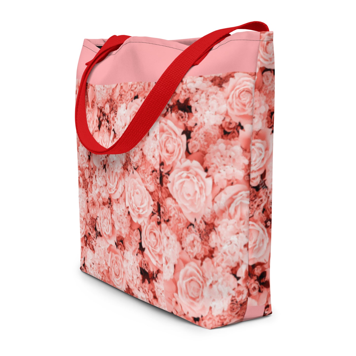 LARGE TOTE BAG W/ POCKET : COMING UP ALL ROSES! : PINK ROSES