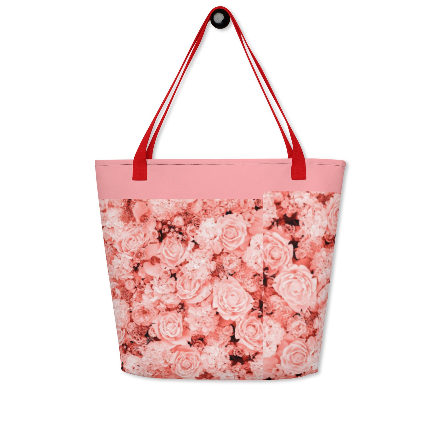 LARGE TOTE BAG W/ POCKET : COMING UP ALL ROSES! : PINK ROSES