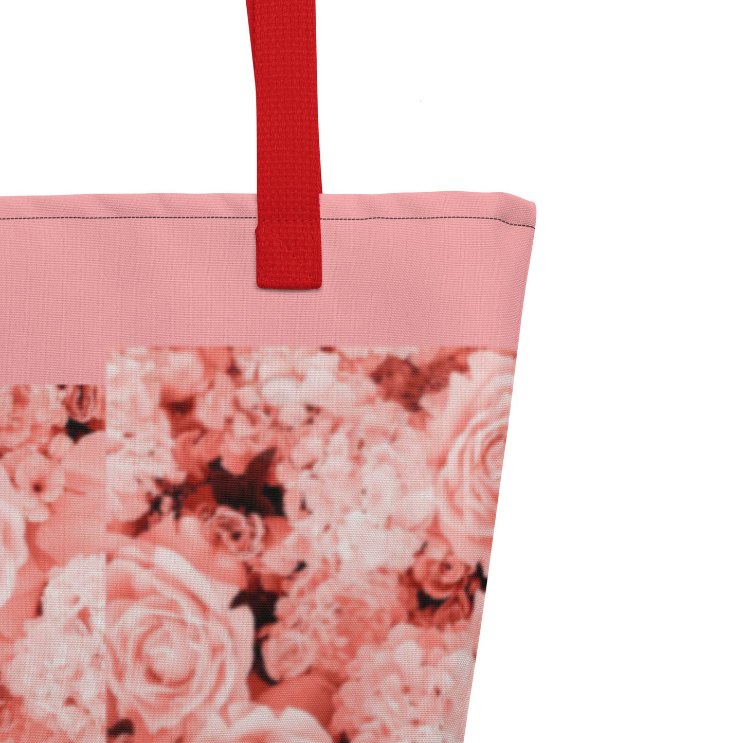 LARGE TOTE BAG W/ POCKET : COMING UP ALL ROSES! : PINK ROSES