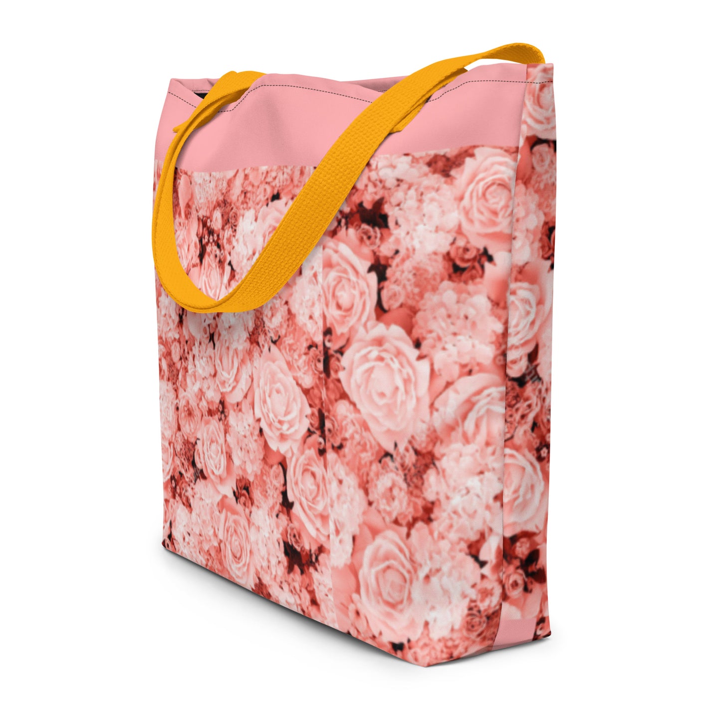 TOTE BAG W?POCKET : COMING UP ALL ROSES! : PINK ROSES