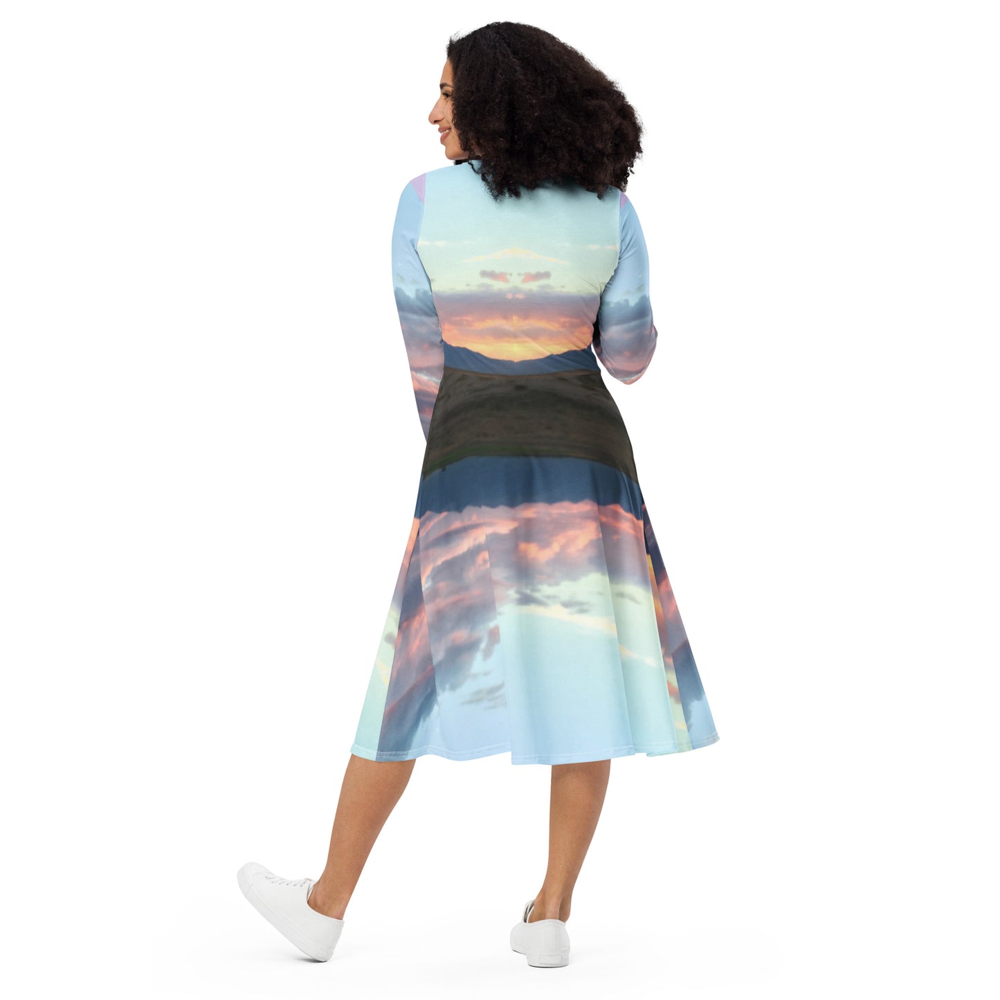 LONG SLEEVE MIDI DRESS : CLOUDS BEFORE DUSK