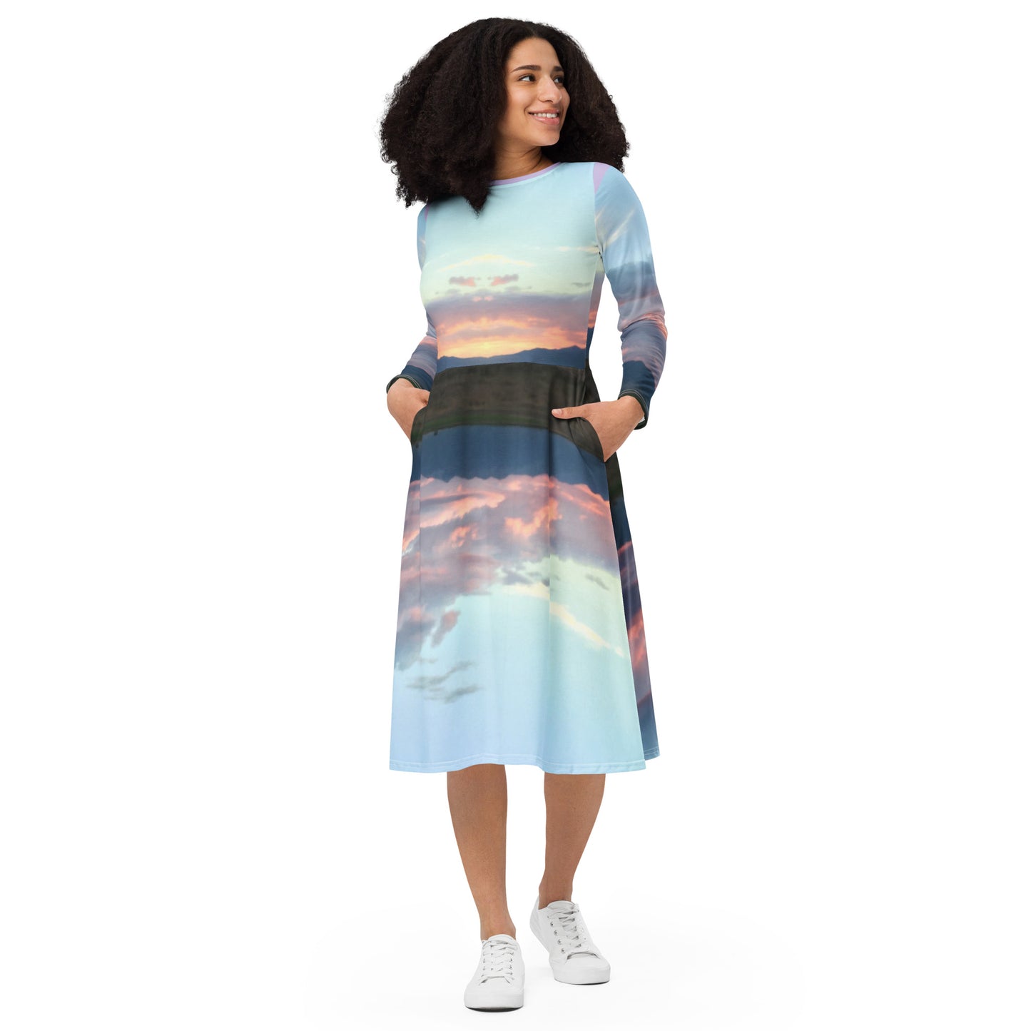 LONG SLEEVE MIDI DRESS : CLOUDS BEFORE DUSK