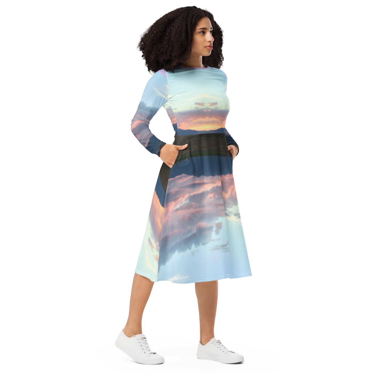 LONG SLEEVE MIDI DRESS : CLOUDS BEFORE DUSK