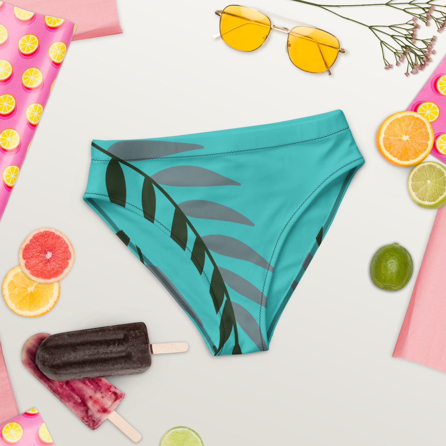 ECO HIGH-WAISTED BIKINI BOTTOM : TURQUOISE FERN