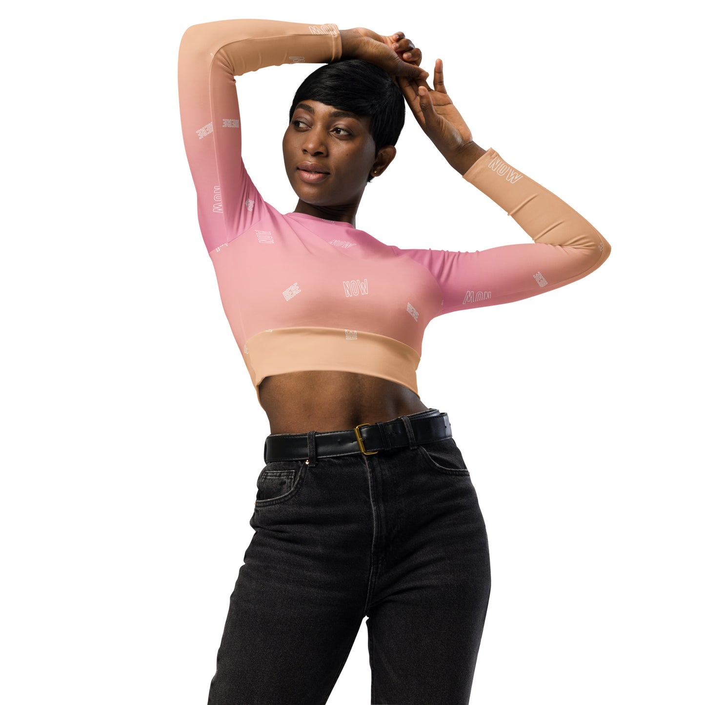 ECO LONG-SLEEVE CROP TOP SOFT PASTEL BLUSH : "WE'RE HERE NOW"