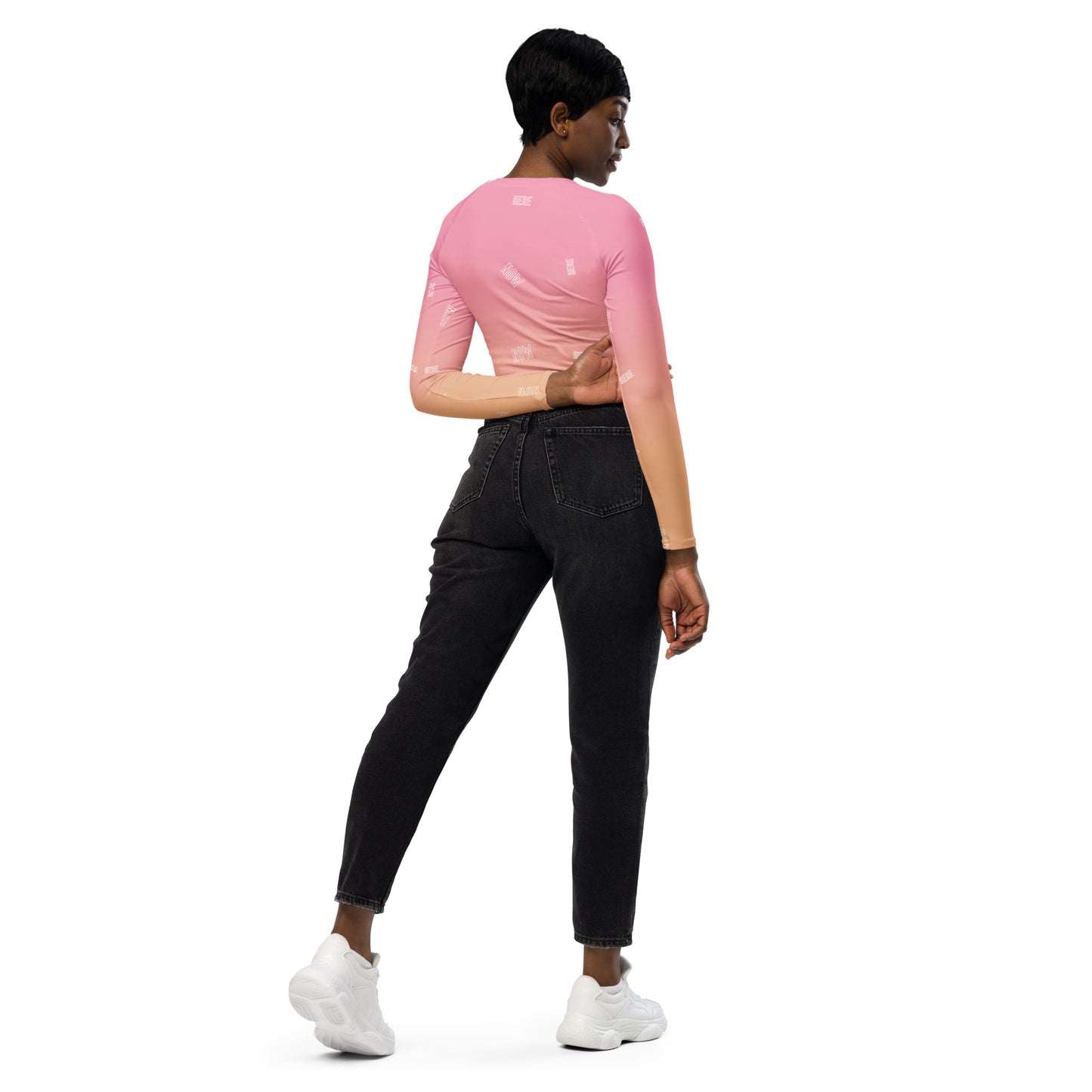 ECO LONG-SLEEVE CROP TOP SOFT PASTEL BLUSH : "WE'RE HERE NOW"