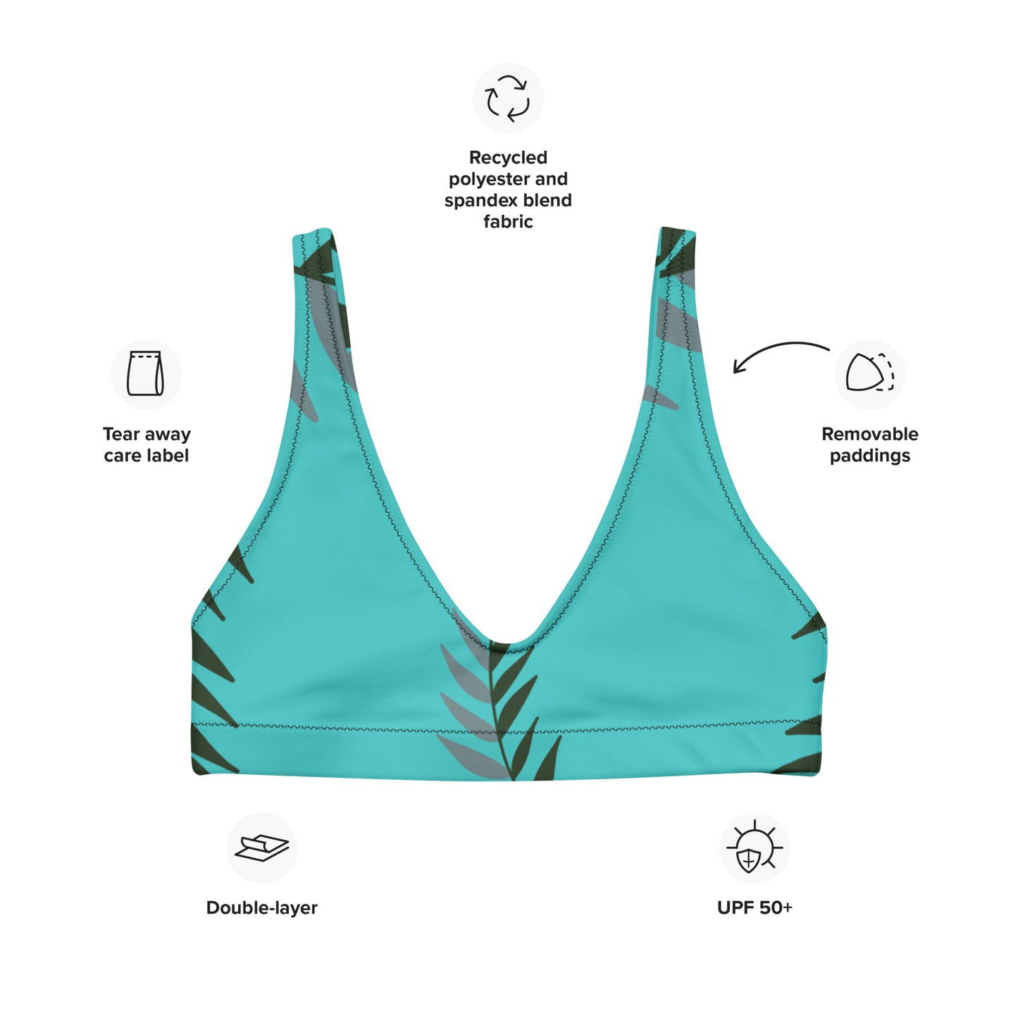 ECO BIKINI TOP : TURQUOISE FERN