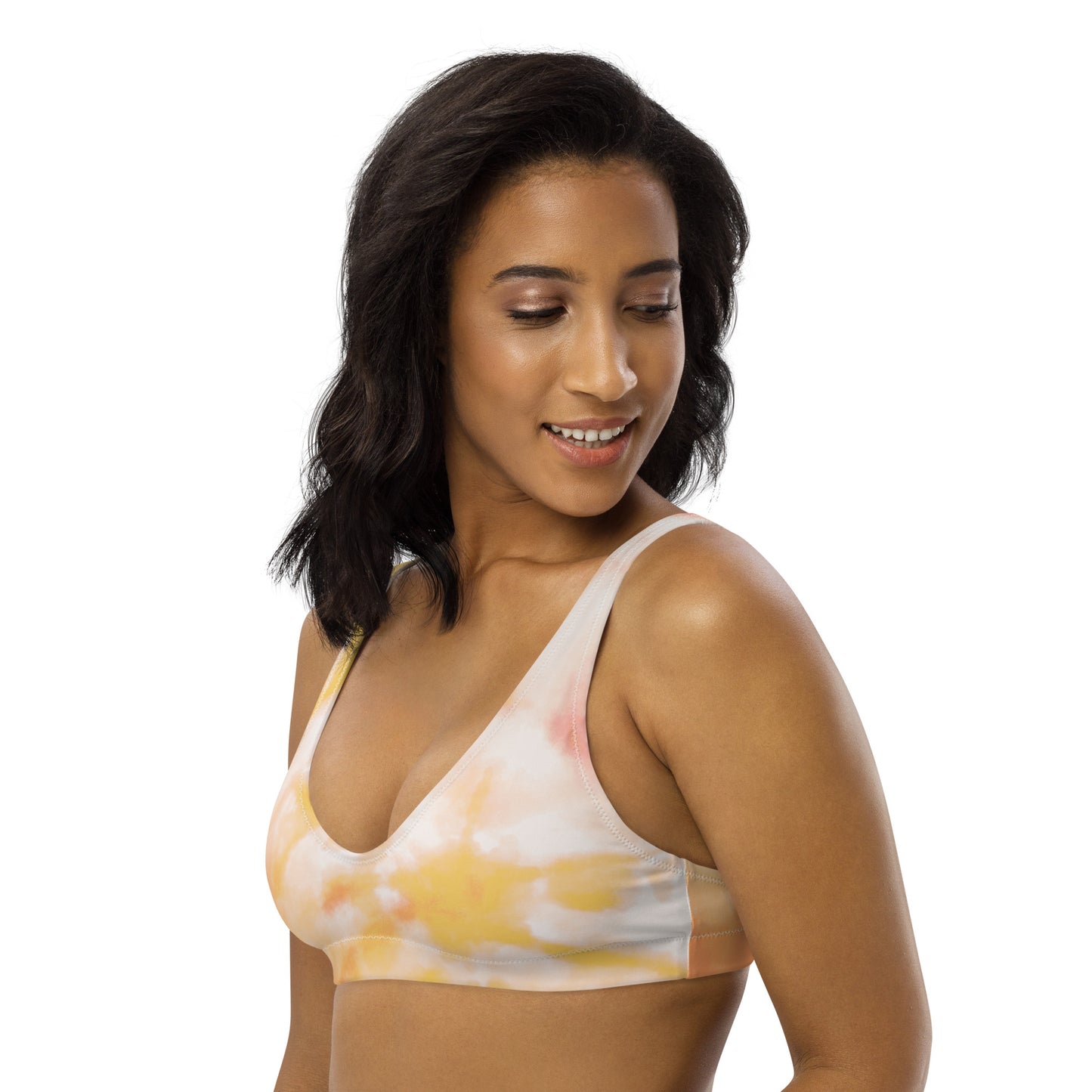 Recycled padded bikini top : Yellow Marble