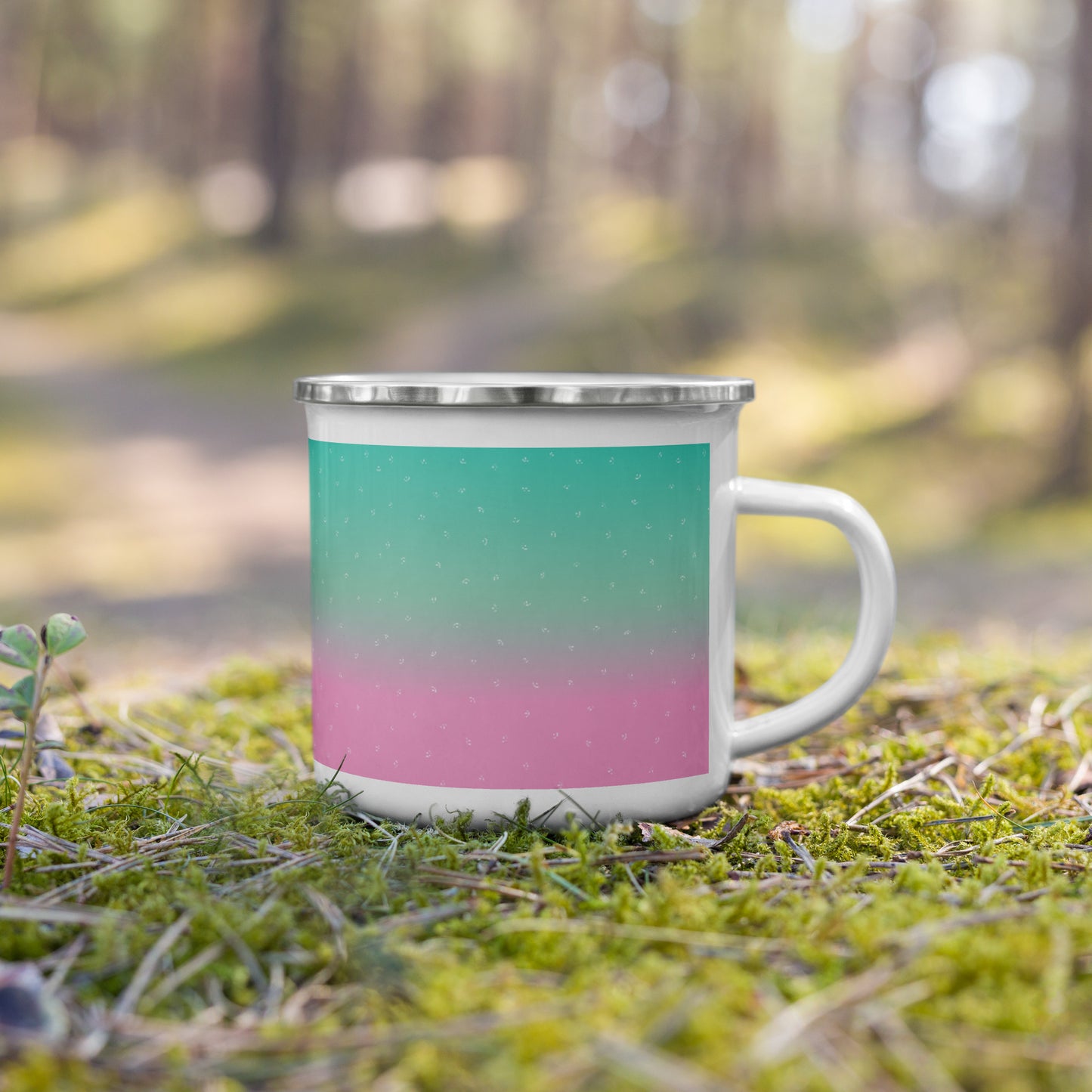 ENAMEL MUG : IN TURQUOISE AND PINK :  OMBRE' EVERY DAY!