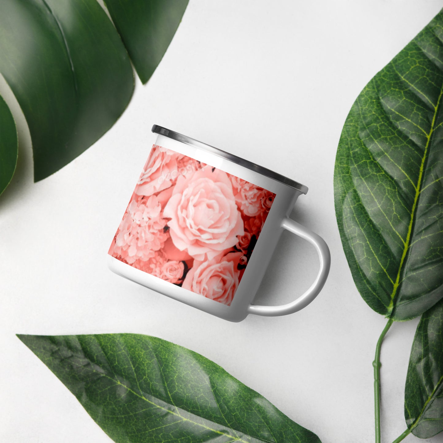 ENAMEL MUG : COMING UP ALL ROSES! : PINK ROSES