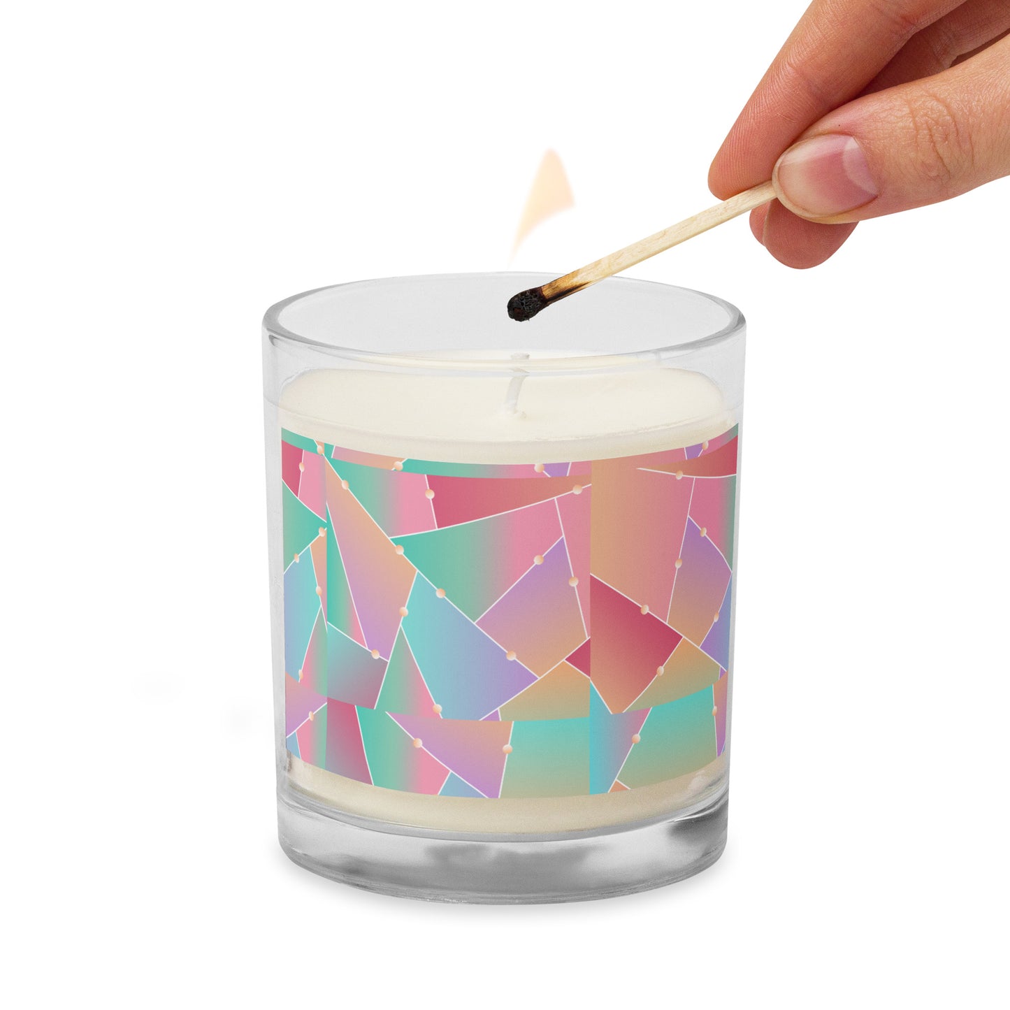 SOY CANDLE IN GLASS JAR PASTEL CRYSTALINE PATTERN