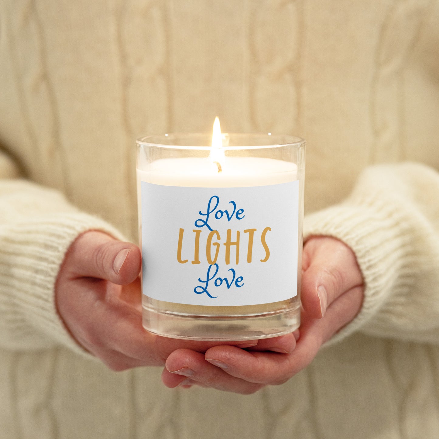 SOY WAX CANDLE GLASS JAR LOVE LIGHTS LOVE: IN BLUE AND GOLD