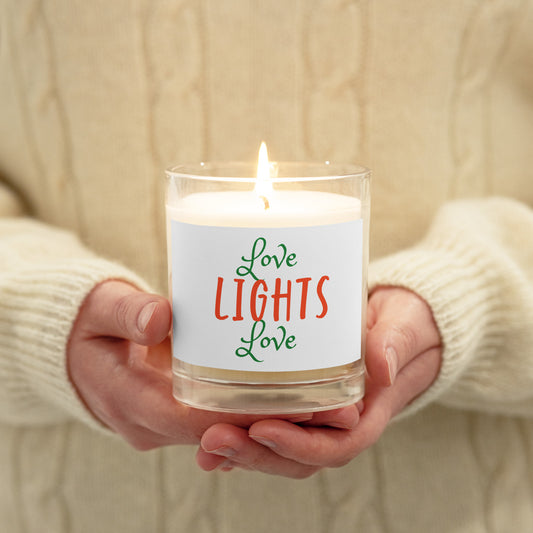 ELEGANT SOY CANDLE : GLASS JAR : LOVE LIGHTS LOVE : RED AND GREEN